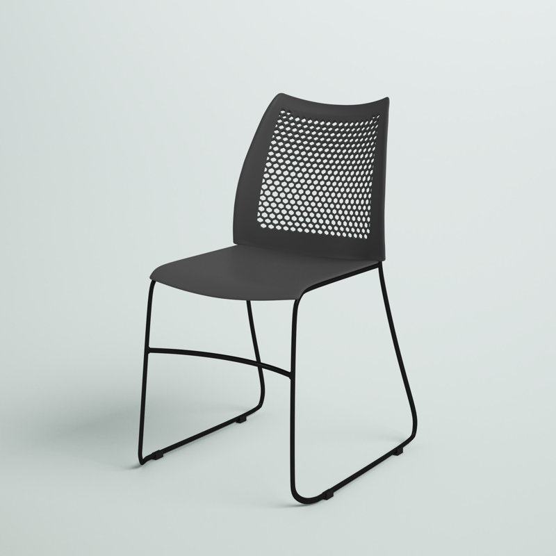 Black Armless Stacking Chair with Air-Vent Back