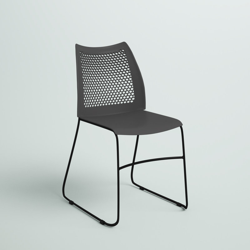 Black Armless Stacking Chair with Air-Vent Back