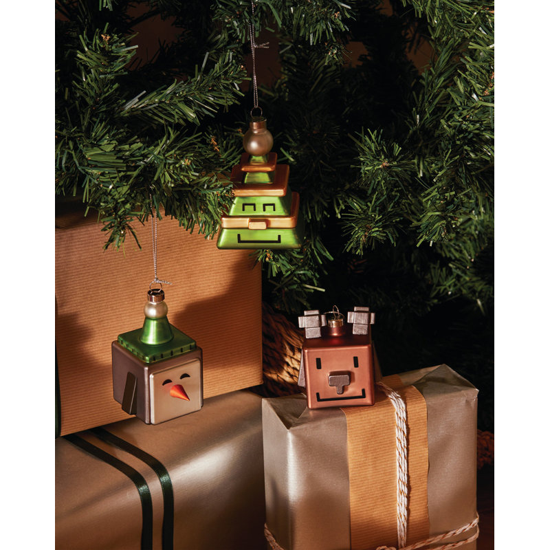 Green and Gold Glass Cubik Tree Christmas Ornament