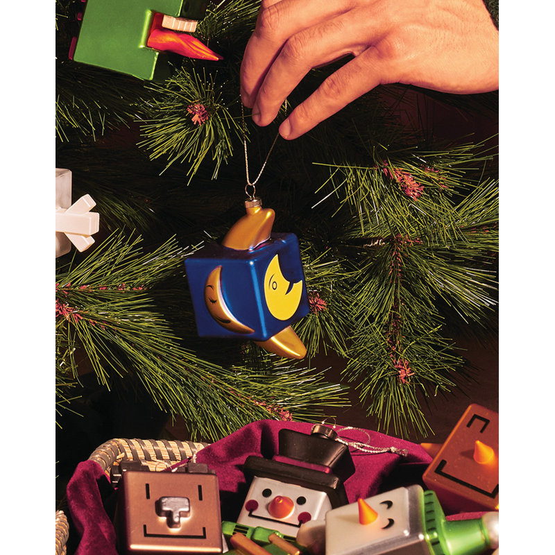 Blue and Yellow Glass Mooncube Hanging Ornament