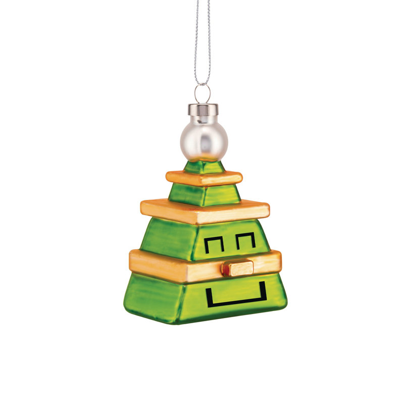 Green and Gold Glass Cubik Tree Christmas Ornament
