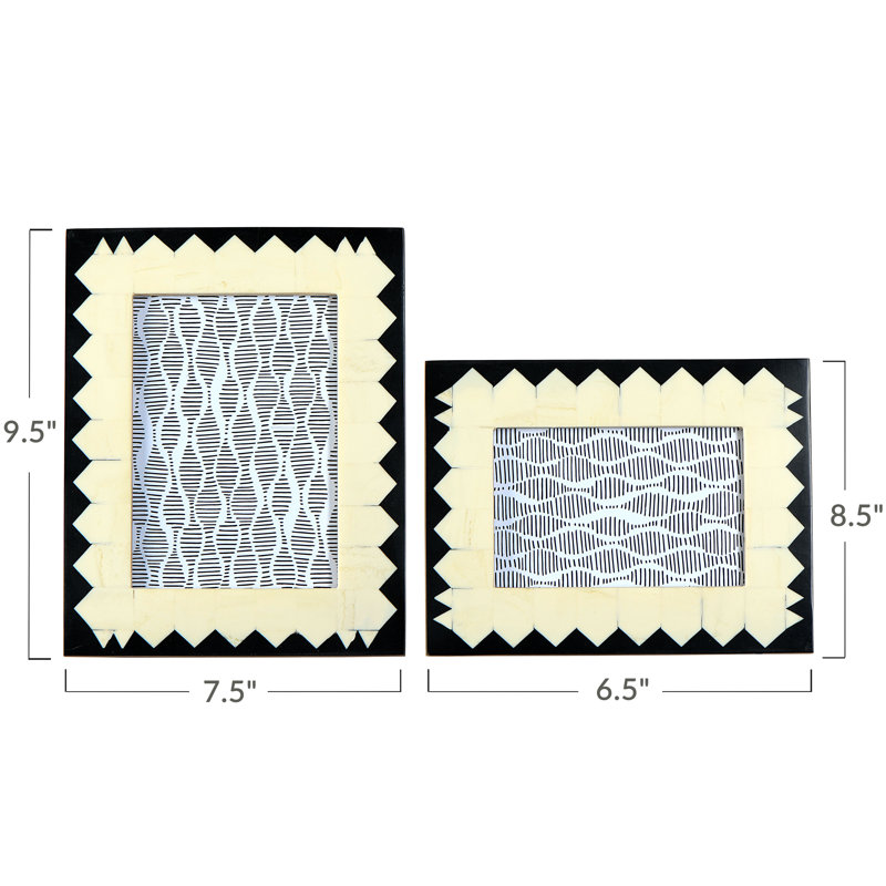 Ivory and Black Geometric Wood Picture Frames Set of 2