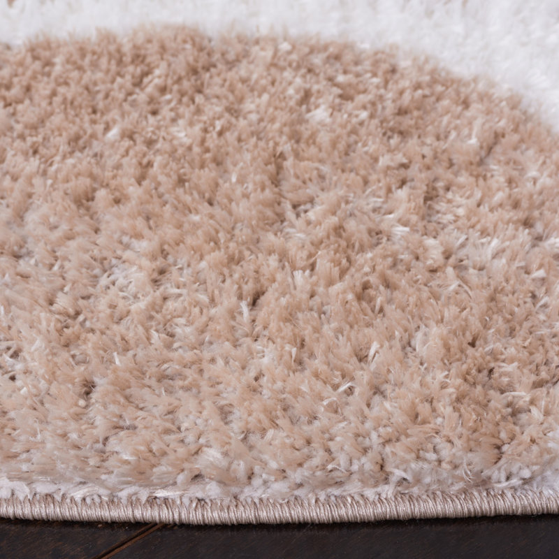 Beige and White Geometric Shag Area Rug, 9' x 12'