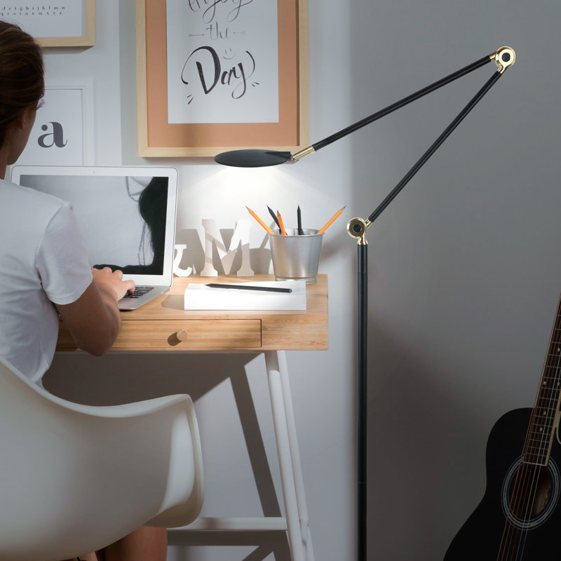 Sage 68" Matte Black Adjustable LED Arc Floor Lamp with 3-Way Touch