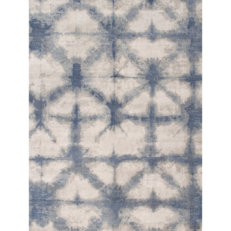 Shibori Hand-Loomed Silver Wool-Viscose Blend Area Rug 10' x 14'