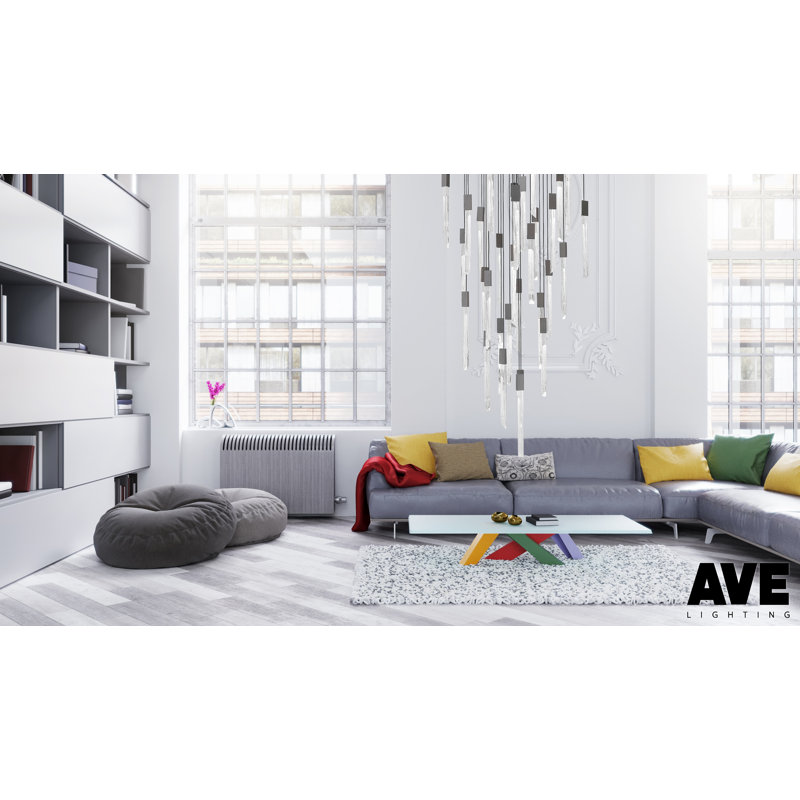 Alpine Black LED Tiered Chandelier with Marbleized Glass Spears