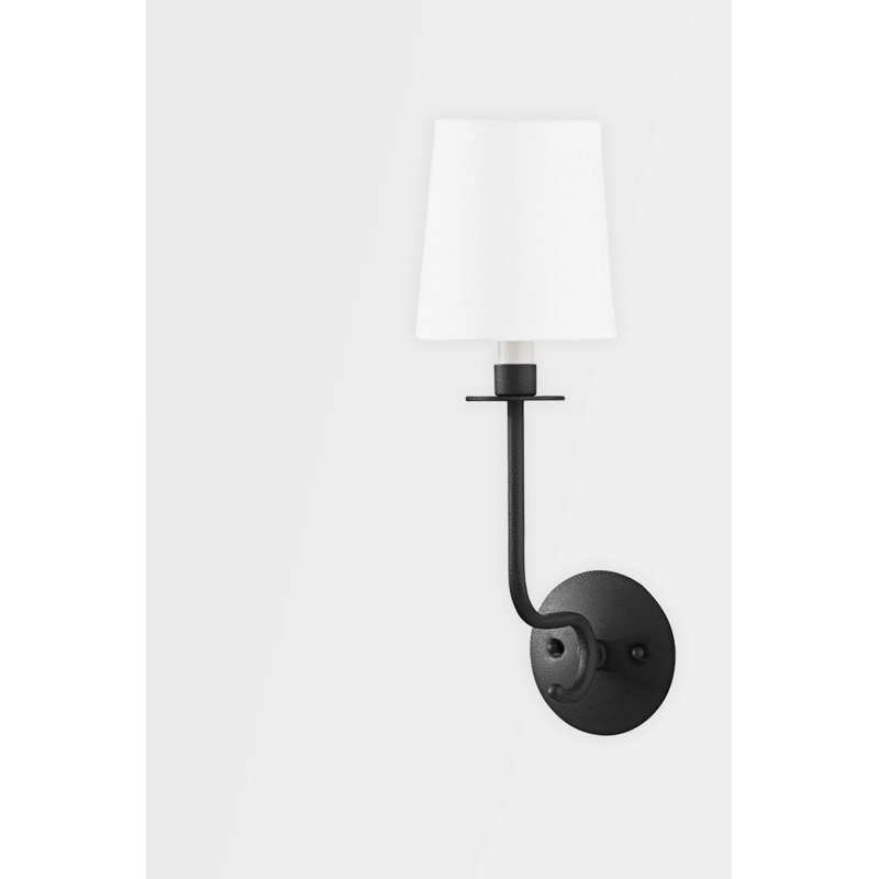 Bodhi Dimmable Modern Farmhouse Black Iron Sconce with White Linen Shade