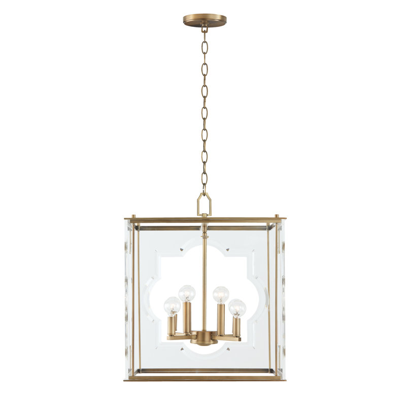 Aged Brass 8-Light Square Glass Chandelier