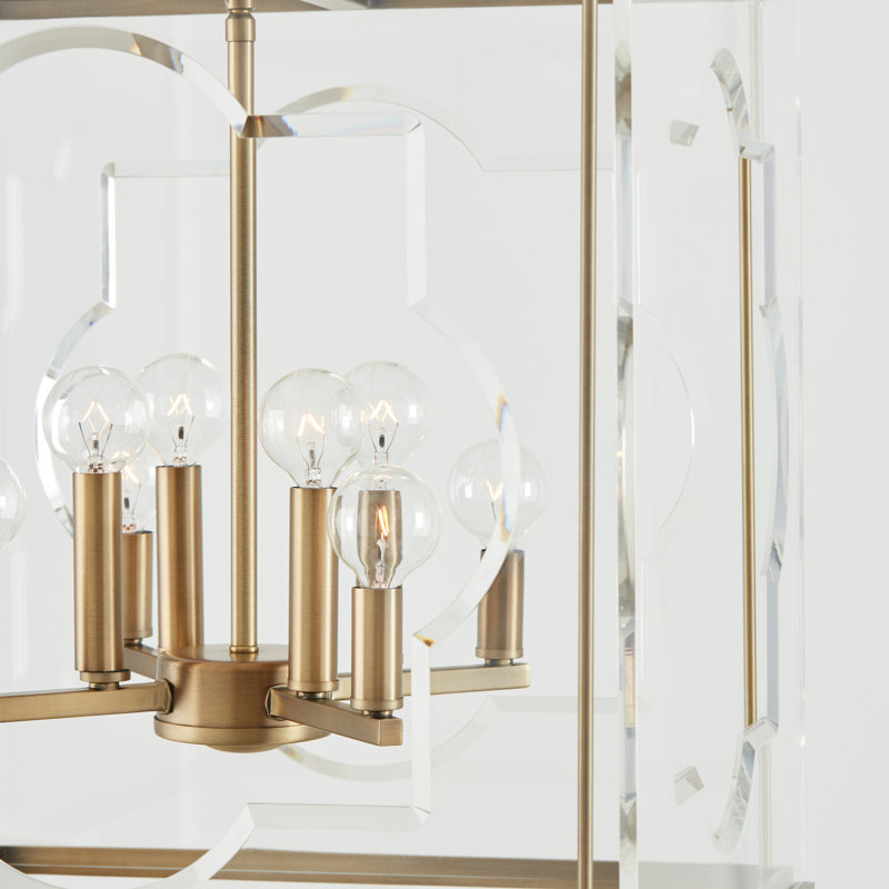 Aged Brass 8-Light Square Glass Chandelier