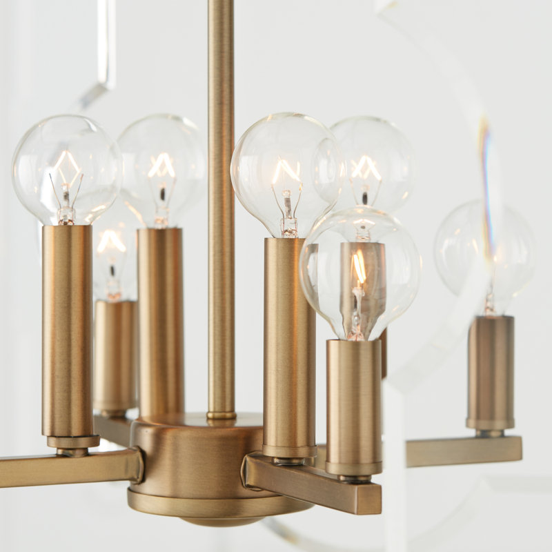 Aged Brass 8-Light Square Glass Chandelier