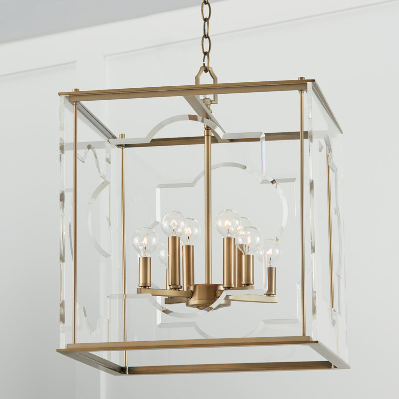 Aged Brass 8-Light Square Glass Chandelier