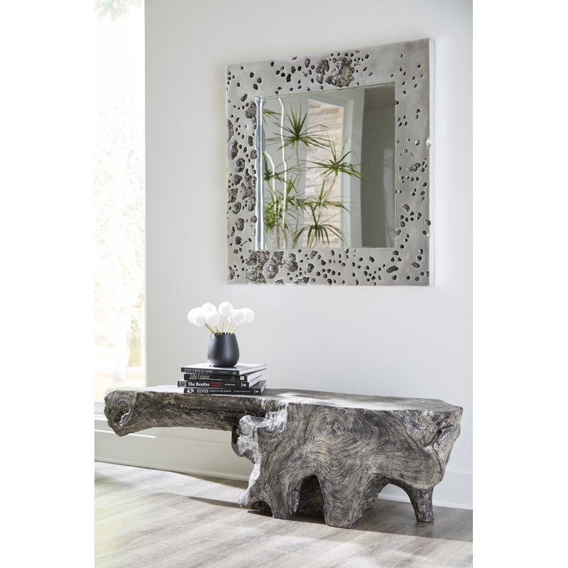 Transitional Square 39'' Silver Leaf Beveled Wood Accent Mirror