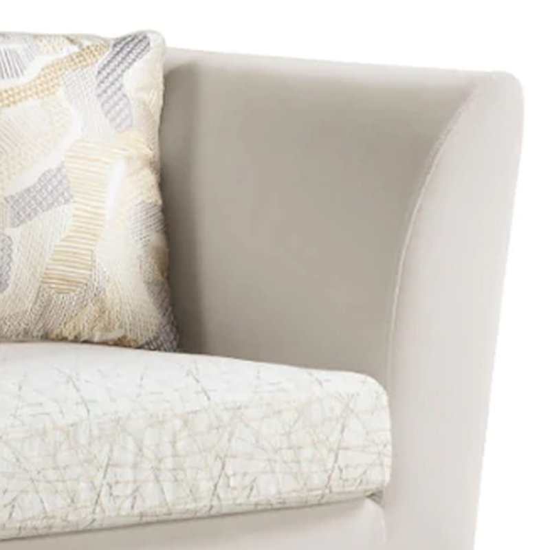 Beige Velvet Tufted Loveseat with Gold-Capped Wood Legs, 71"