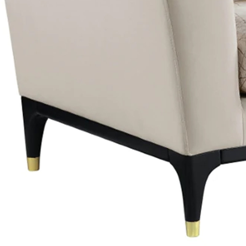 Beige Velvet Tufted Loveseat with Gold-Capped Wood Legs, 71"