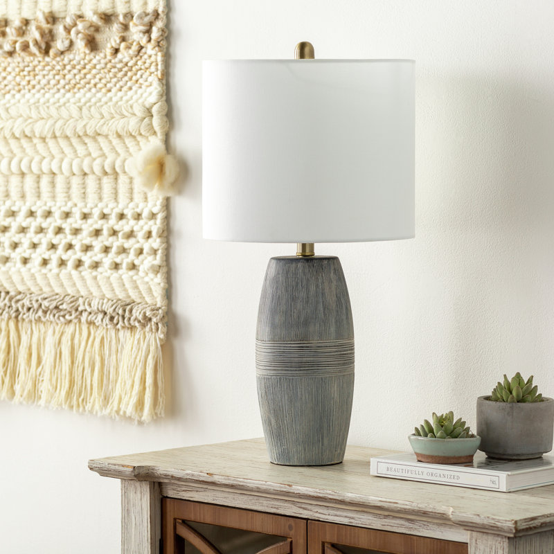 Gray Ceramic Table Lamp with White Linen Shade