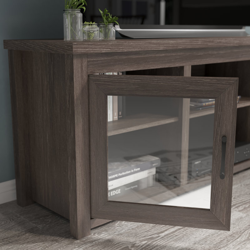 Modern Black Wash 65" Engineered Wood TV Stand with Glass Doors