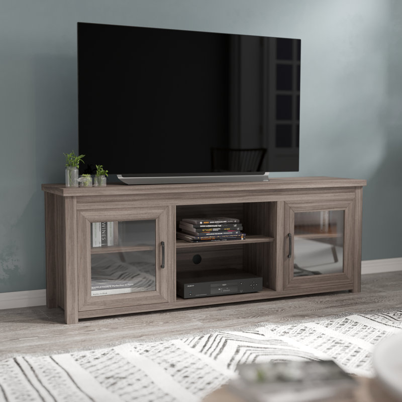 Sheffield 65" Gray Wash Oak TV Stand with Glass Doors