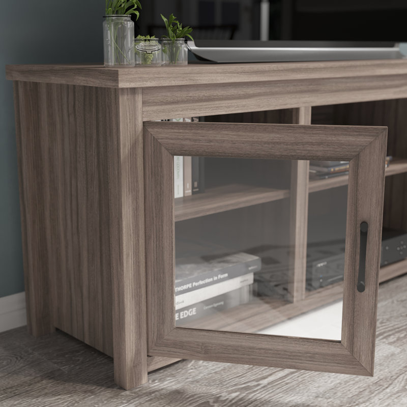 Sheffield 65" Gray Wash Oak TV Stand with Glass Doors