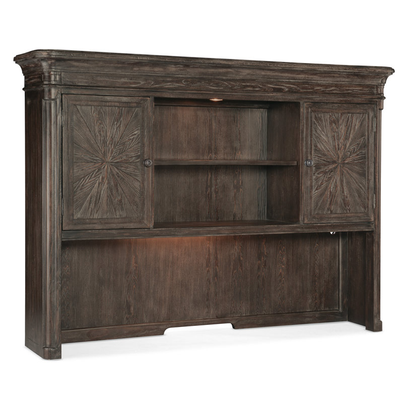 Maduro Vintage Pine and Oak Lighted Credenza Hutch
