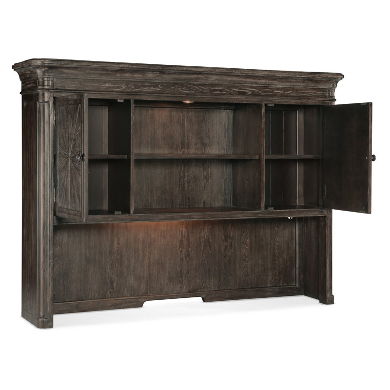 Maduro Vintage Pine and Oak Lighted Credenza Hutch