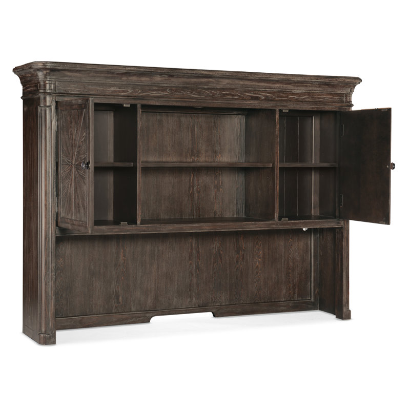 Maduro Vintage Pine and Oak Lighted Credenza Hutch