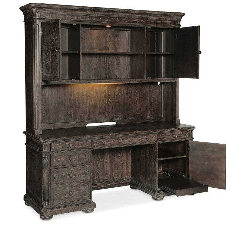 Maduro Vintage Pine and Oak Lighted Credenza Hutch