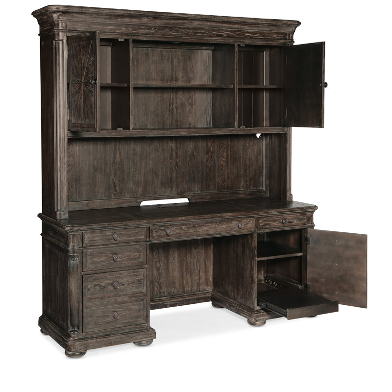 Maduro Vintage Pine and Oak Lighted Credenza Hutch