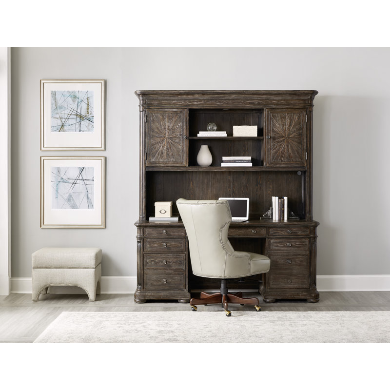 Maduro Vintage Pine and Oak Lighted Credenza Hutch