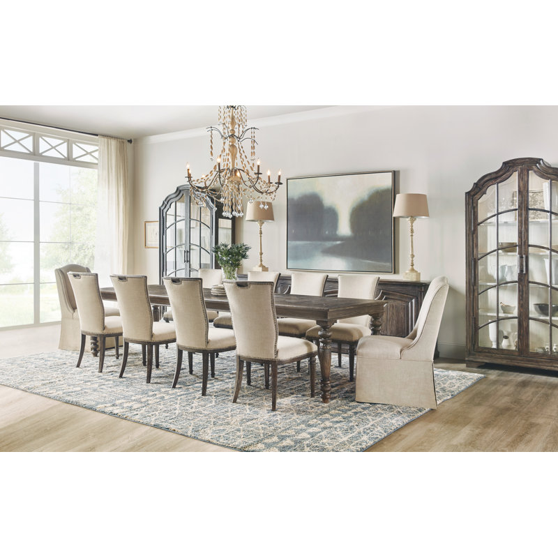 Biscuit White Linen Upholstered Side Chair with Nailheads