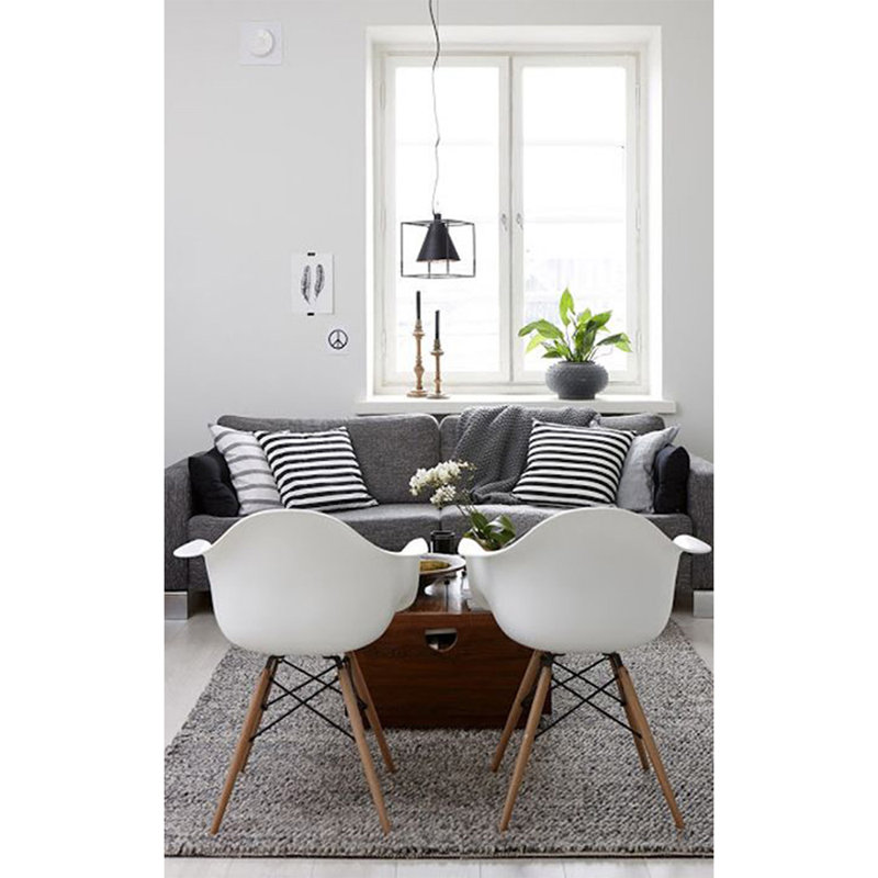 White Molded Plastic Armchairs with Natural Wooden Legs