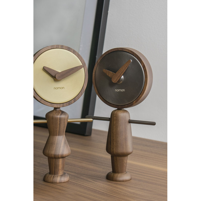 Walnut and Brass Modern Tabletop Clock with Quartz Movement