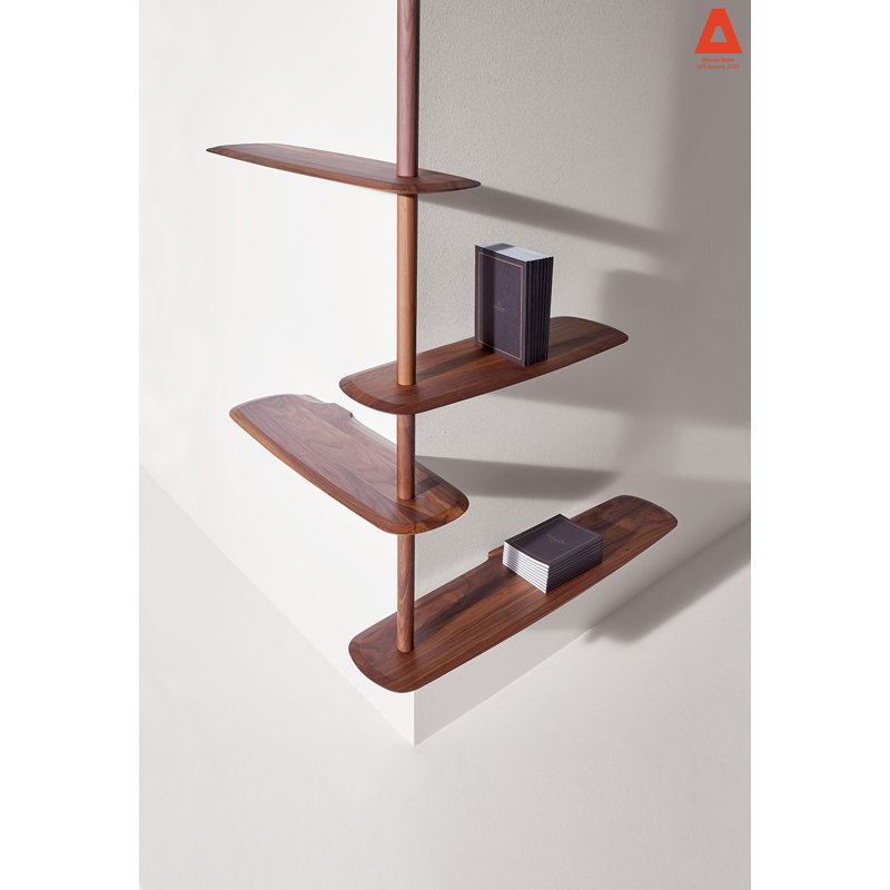 Walnut Wall-Mounted Solid and Manufactured Wood Shelving Unit