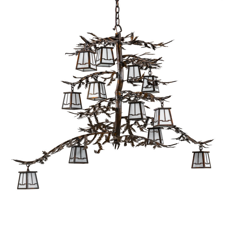 Vintage Copper Elegance 12-Light Glass Shade Chandelier