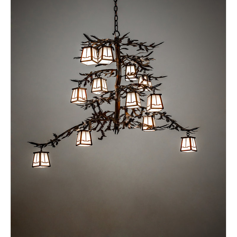 Vintage Copper Elegance 12-Light Glass Shade Chandelier