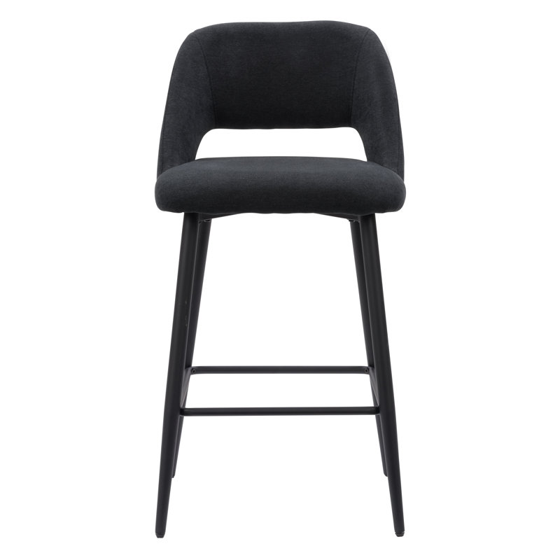 Elegant Luxe Black Velvet 28'' Barstool with Modern Iron Legs