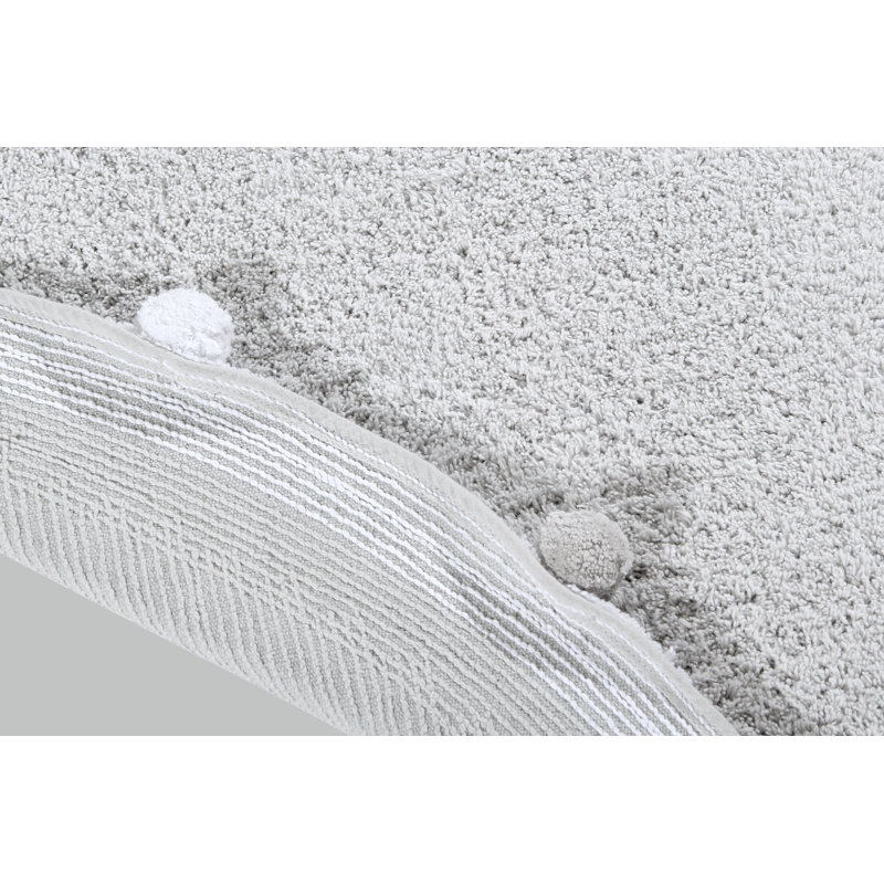 PomPom Elegance Light Grey Handmade Cotton Rectangular Rug