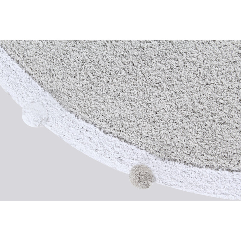 PomPom Elegance Light Grey Handmade Cotton Rectangular Rug