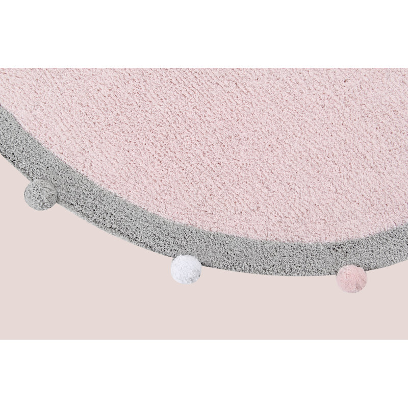 Handmade Soft Pink Wool Rectangular Washable Rug
