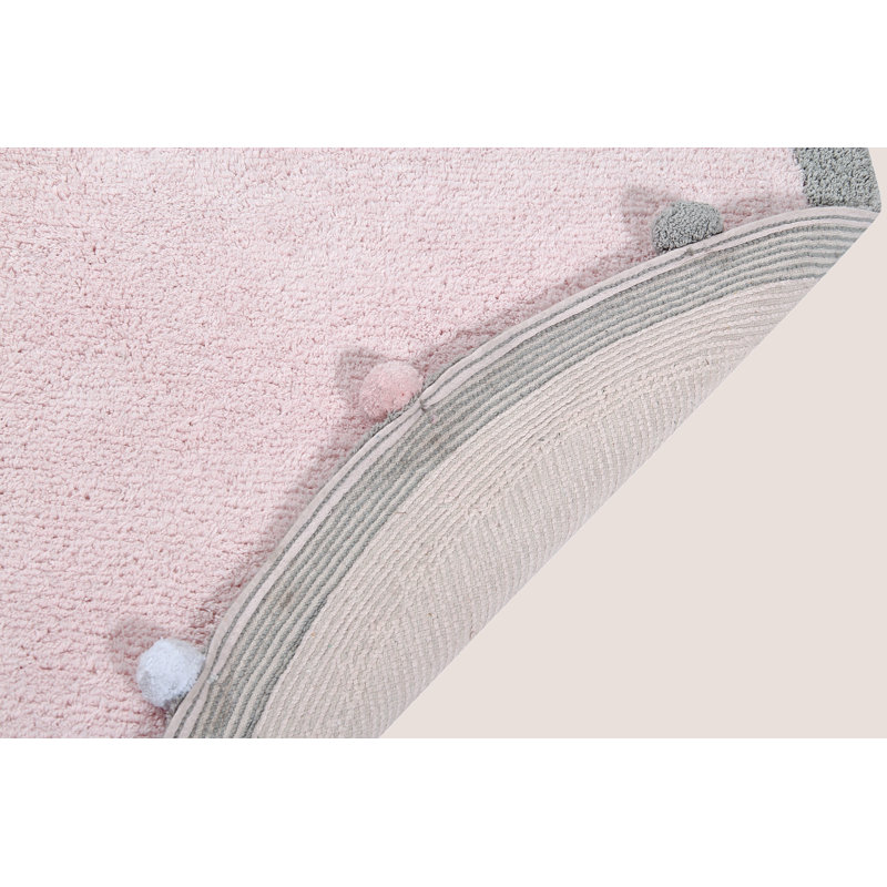 Handmade Soft Pink Wool Rectangular Washable Rug