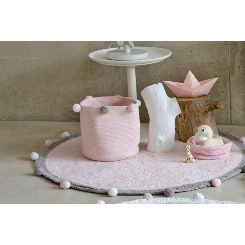 Handmade Soft Pink Wool Rectangular Washable Rug