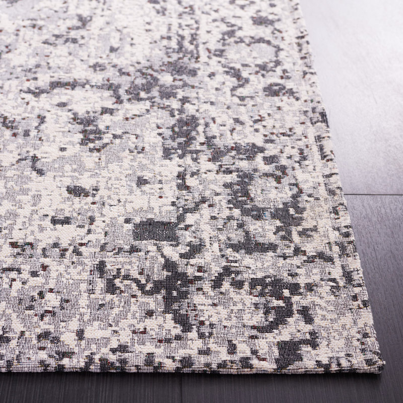Modern Washable Black and Green 4' x 6' Wool-Cotton Blend Rug