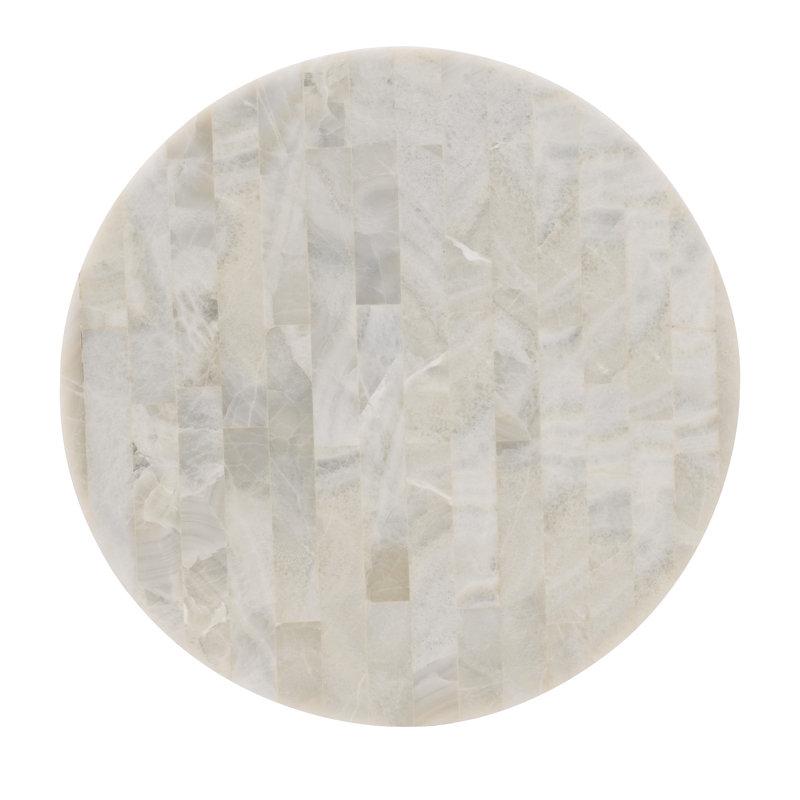 Transitional 24'' White & Gold Round Stone Metal Lamp Table
