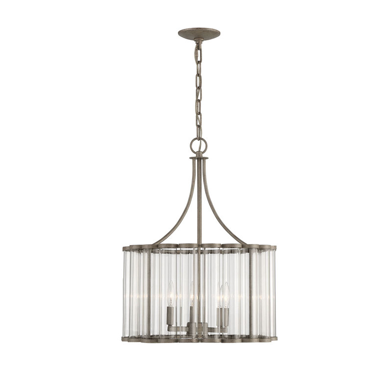 Light Sand Mercury Glass Drum Chandelier with 3 Lights