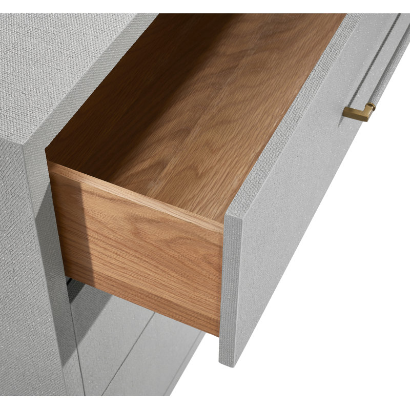 Coastal Double 6-Drawer Dresser in Light Grey with Antique Brass Finish