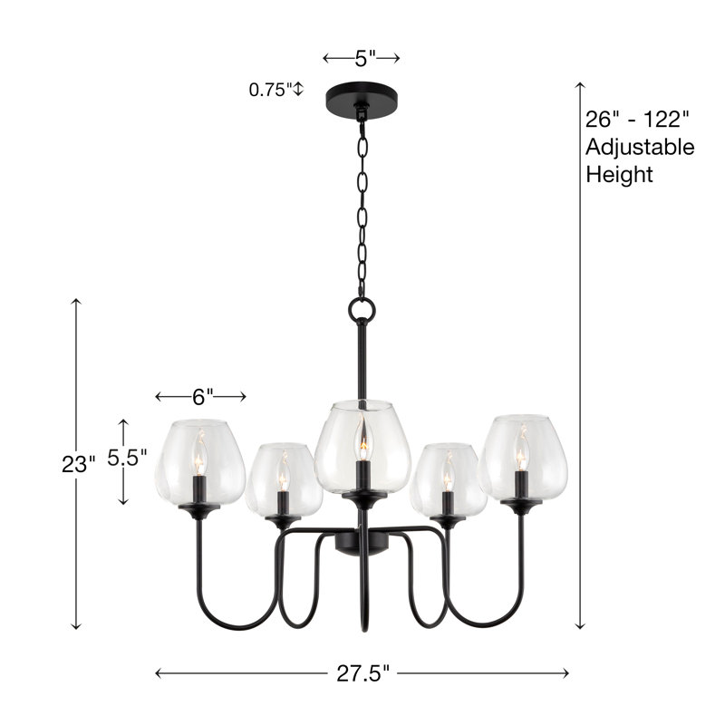 Black 5-Light Modern Chandelier with Clear Glass Shades