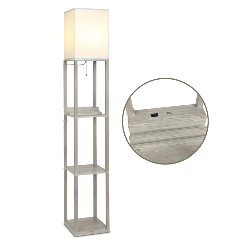 Brightech Maxwell LED Floor Lamp with USB Charging and 3-Tier Shelf, White