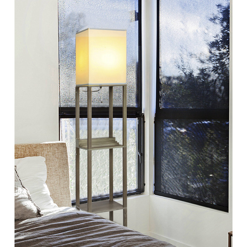Brightech Maxwell LED Floor Lamp with USB Charging and 3-Tier Shelf, White