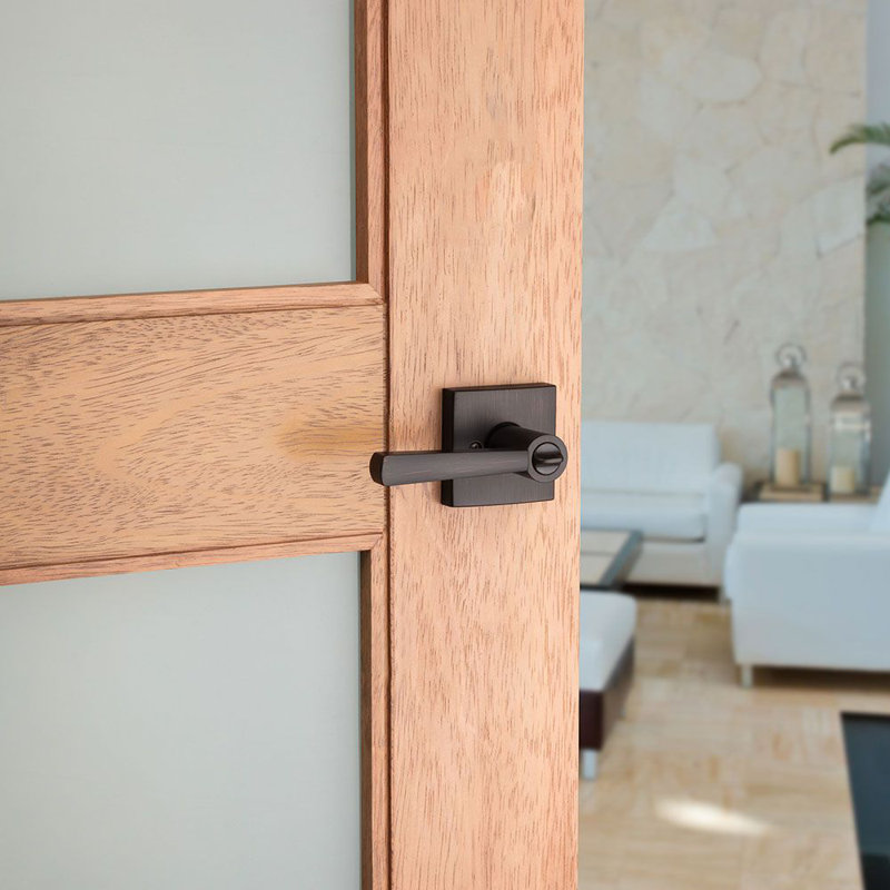 Venetian Bronze Modern Keyed Entry Door Lever with Square Rose