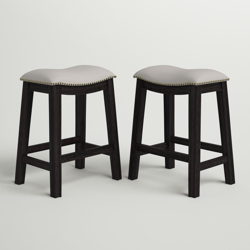 Adjustable Gray Leather Swivel Saddle Counter Stool Set of 2