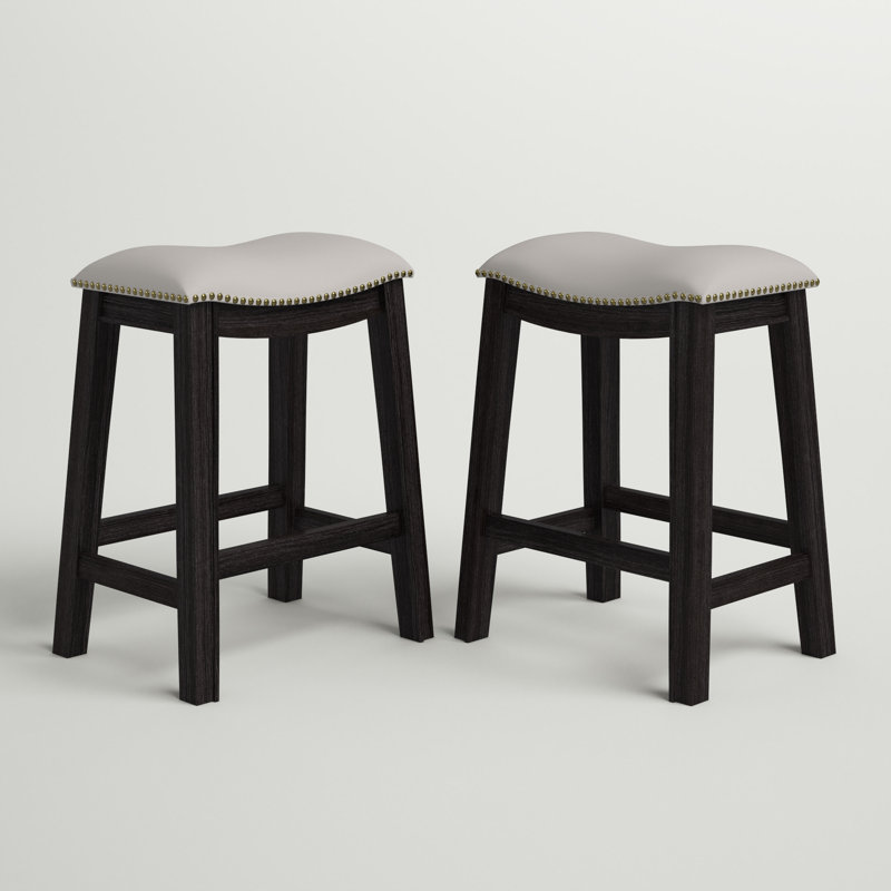 Adjustable Gray Leather Swivel Saddle Counter Stool Set of 2